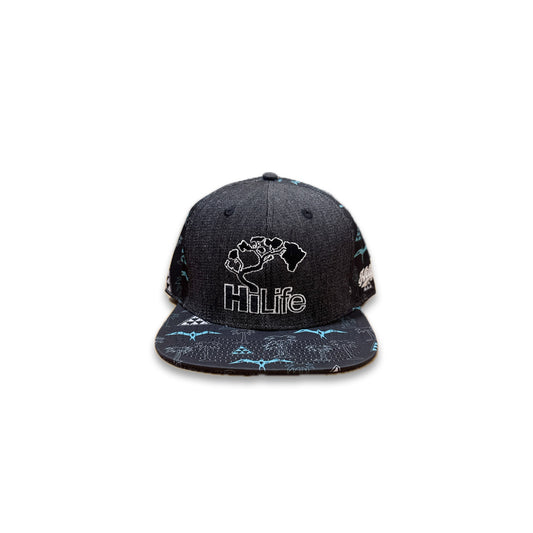 BASIC LOGO Snapback hats 2 Tone Black Denim Thunder Iwa