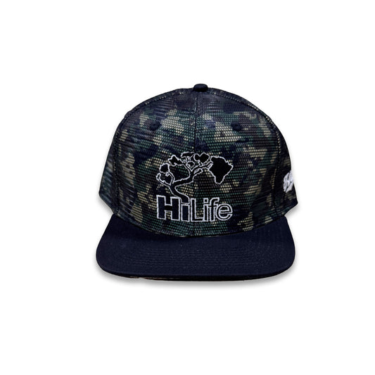 BASIC LOGO Snapback hats Woodland (Island Camo™) Meshover/ Hawaiian Flag Underbill