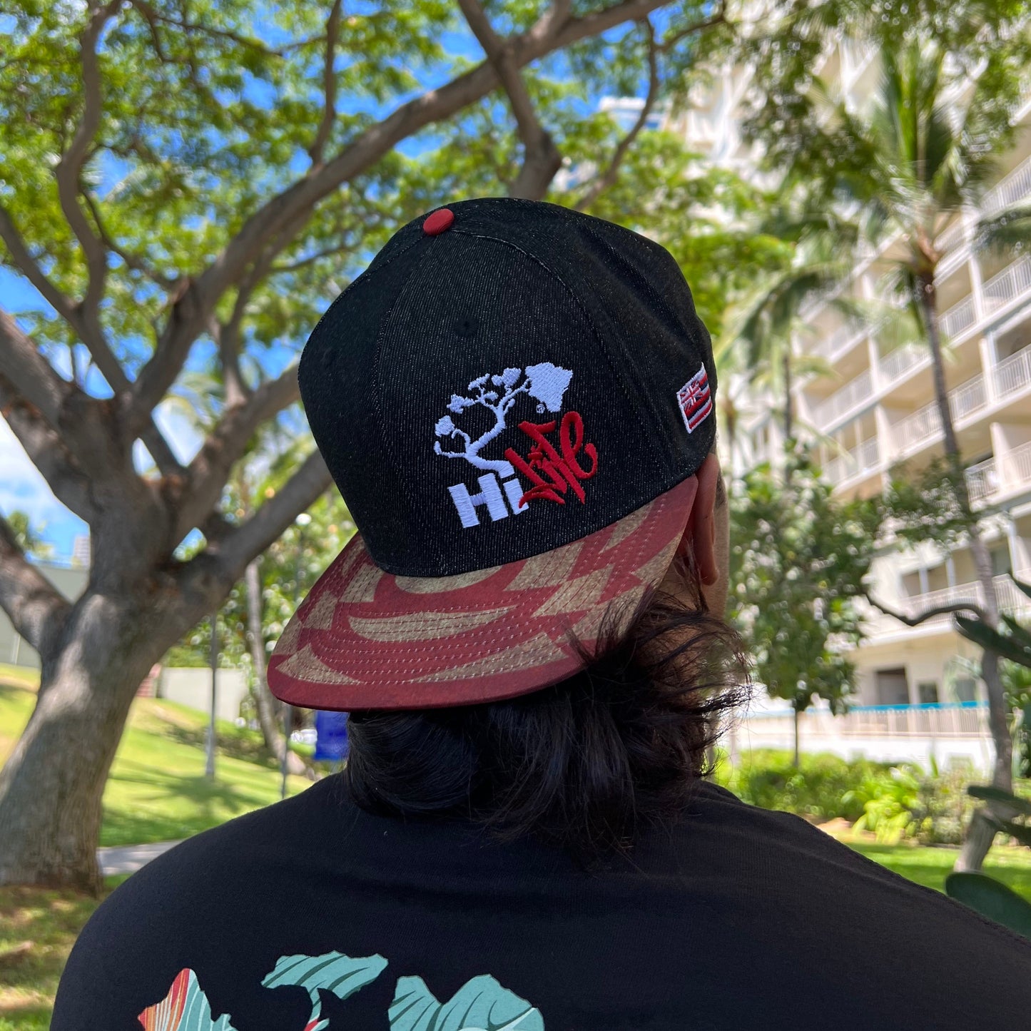 Hapa Snapback hats Black Denim Red Cloak