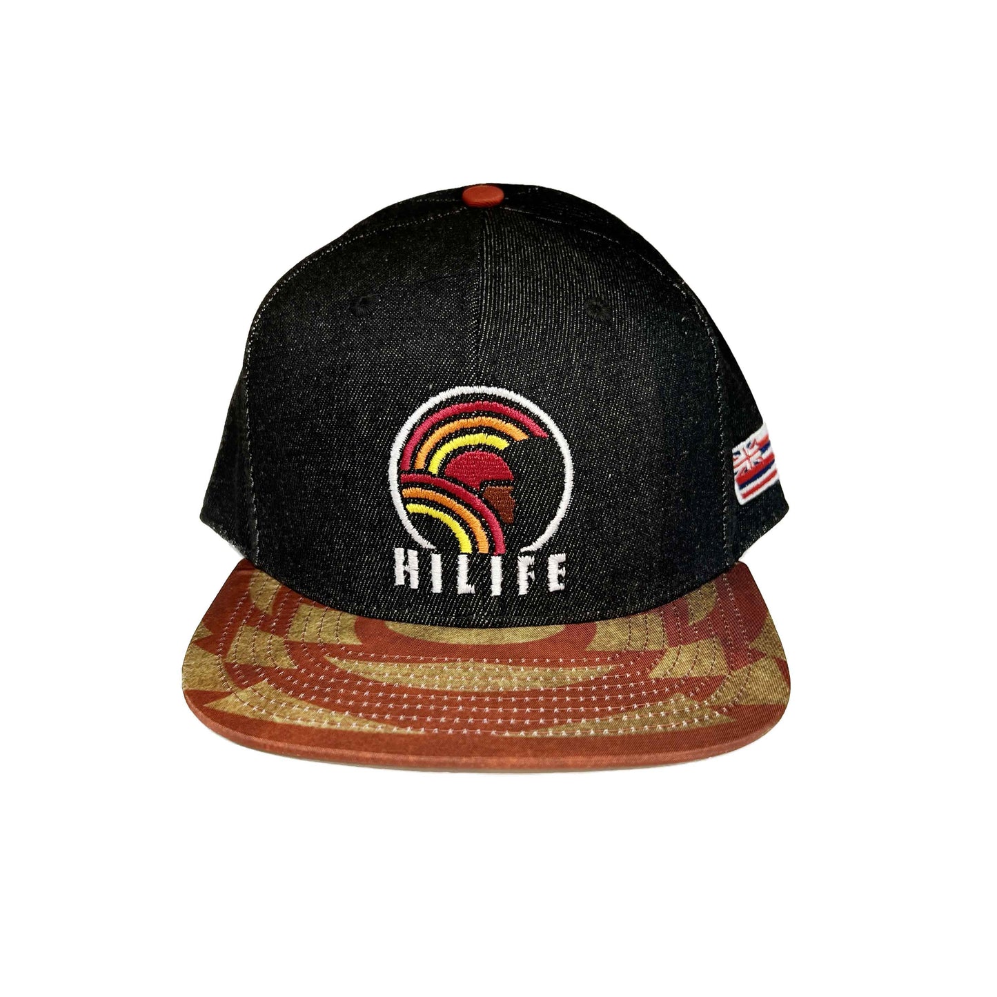 Ikaika Snapback hats Black Denim Red Cloak