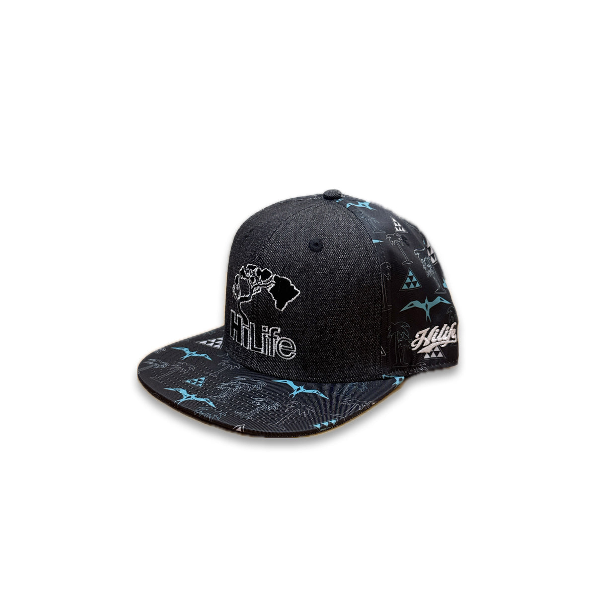 BASIC LOGO Snapback hats 2 Tone Black Denim Thunder Iwa