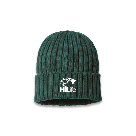 Sustainable Cable Knit Cuffed Beanie - Basic Logo Embroidery