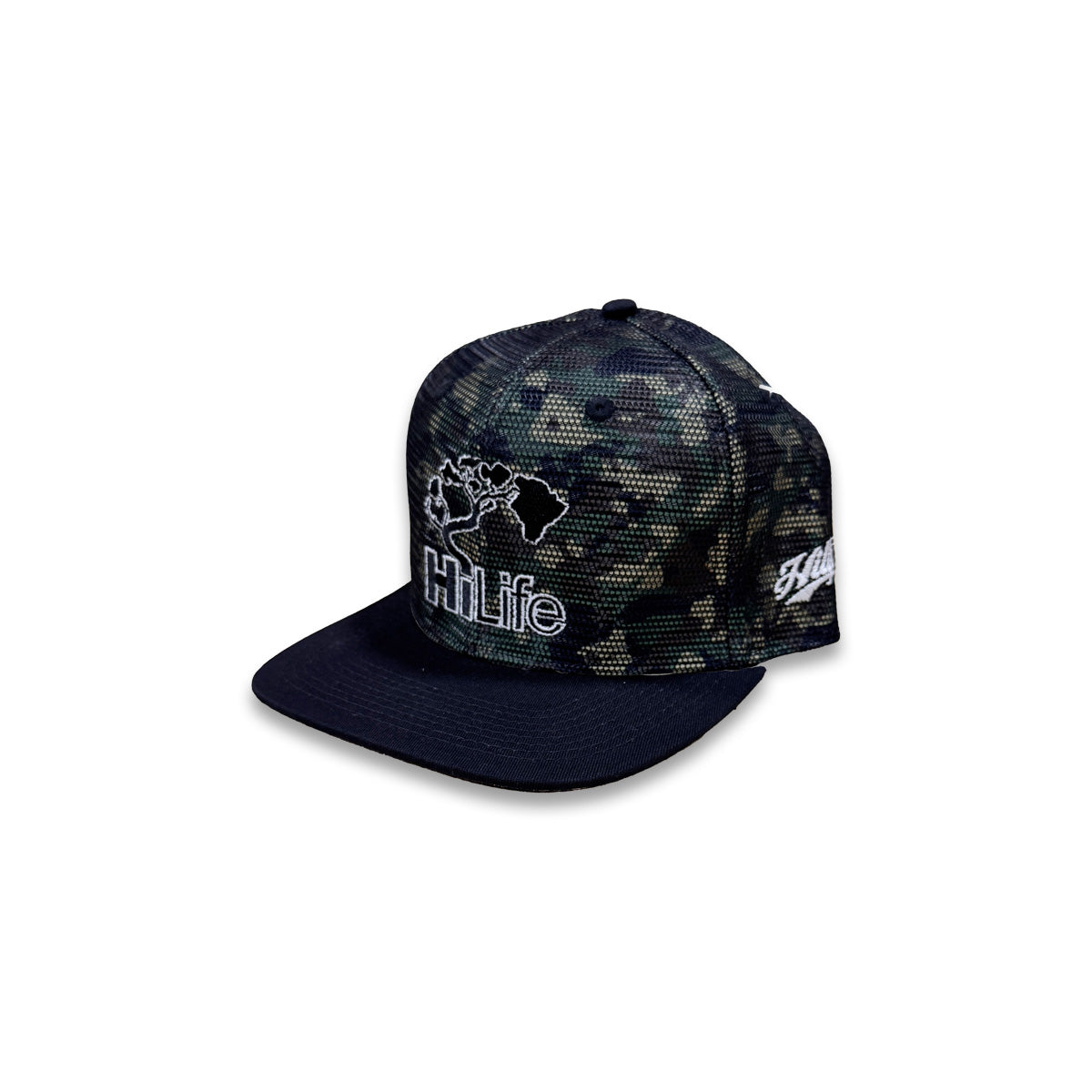 BASIC LOGO Snapback hats Woodland (Island Camo™) Meshover/ Hawaiian Flag Underbill