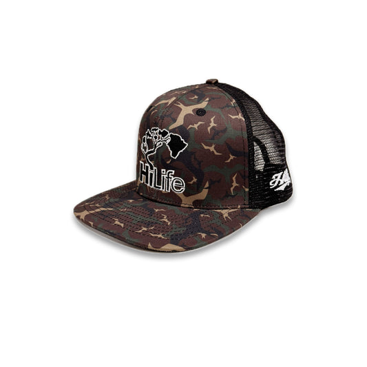 BASIC LOGO Snapback hats Woodland Iwa Camo Mesh