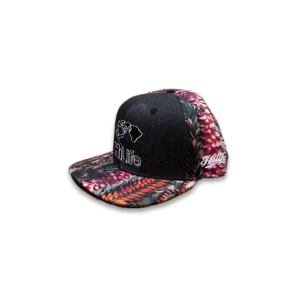 BASIC LOGO Snapback hats Black Denim/ Hawaiian Leis