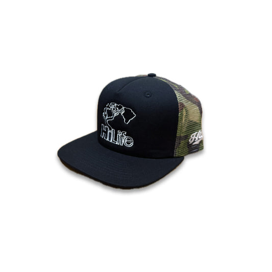 BASIC LOGO Snapback hats 5 Panel Black / Camo Mesh