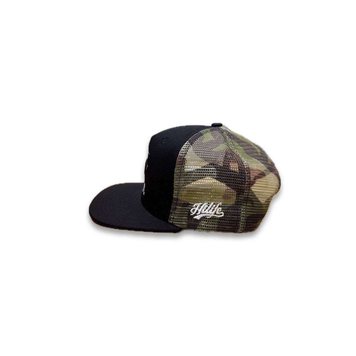 BASIC LOGO Snapback hats 5 Panel Black / Camo Mesh